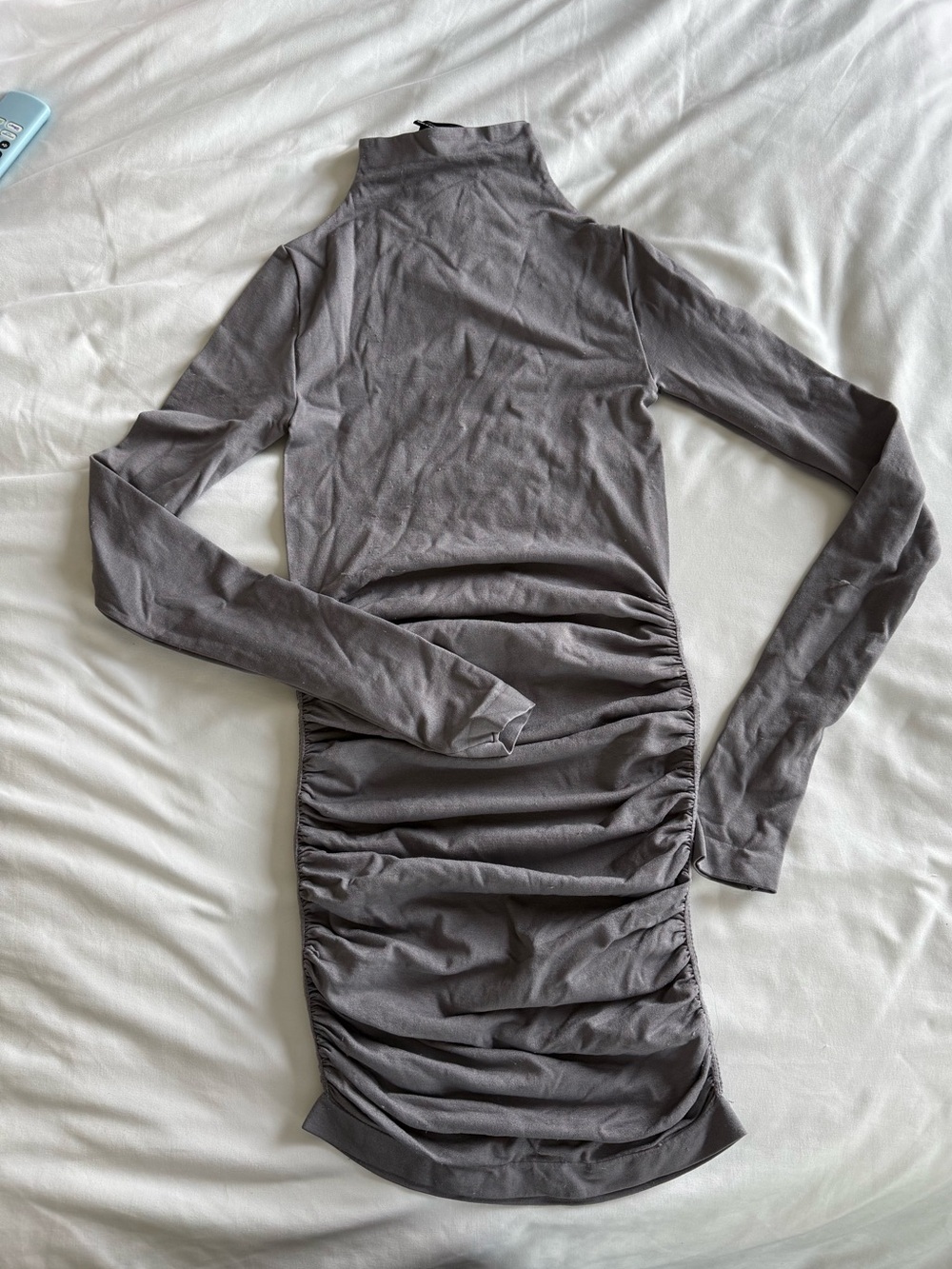 Forever 21 Gray Long-Sleeve Ruched Turtleneck Bodycon Dress